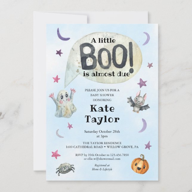 Ein kleines Boo Halloween Blue Baby Dusche Einladung (Vorderseite)