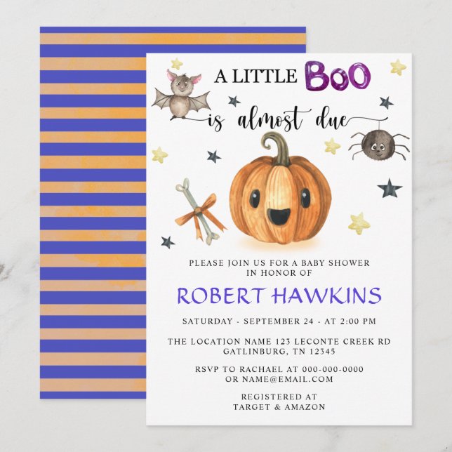 Ein kleines Boo Halloween Pumpkin Baby Dusche Einladung (Vorne/Hinten)