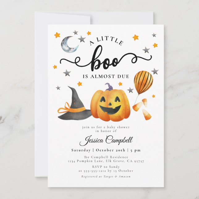 Ein kleines Boo Halloween Pumpkin Baby Dusche Einladung (Vorderseite)