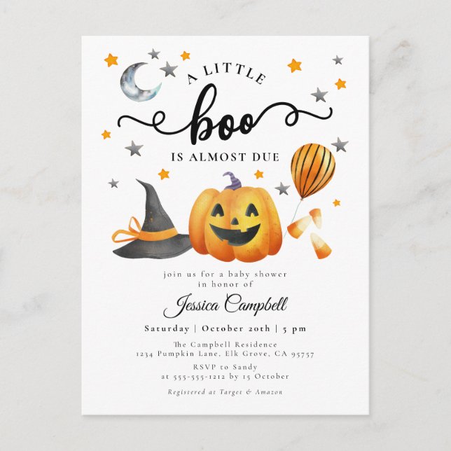 Ein kleines Boo Halloween Pumpkin Fall Baby Dusche Postkarte (Vorderseite)