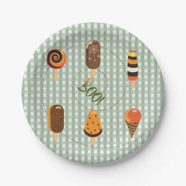 Ein kleines Buh ist fällig Olive Gingham Eiscreme  Pappteller (Vorderseite)