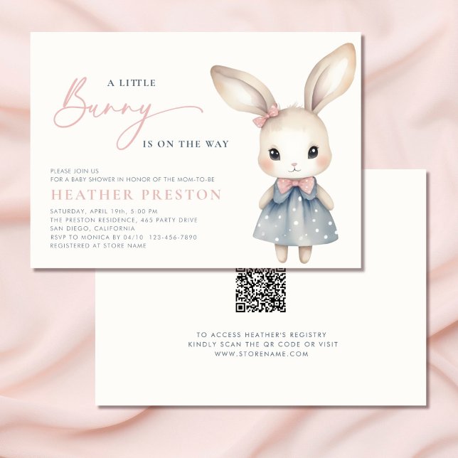Ein kleines Bunny Girl QR Babydusche Einladung (Von Creator hochgeladen)