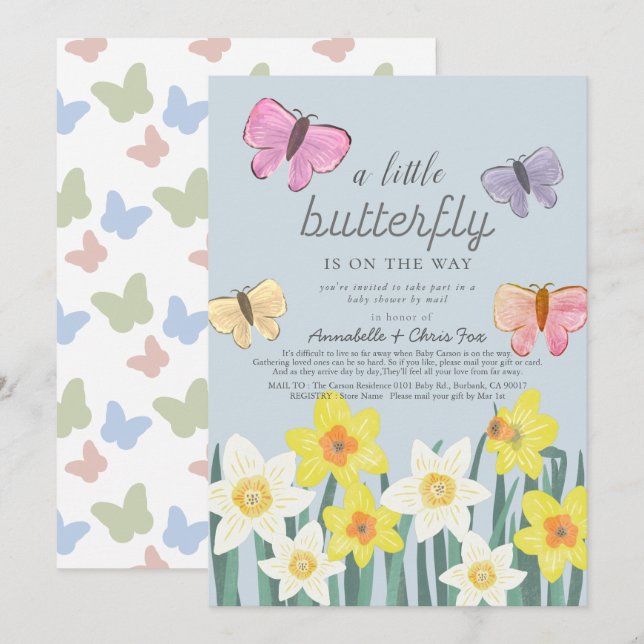 Ein kleines Butterfly-Baby-Duschkabine per Mail Einladung (Vorne/Hinten)