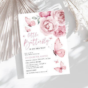 Ein kleines Butterfly Pink Floral Girl Baby Dusche Einladung