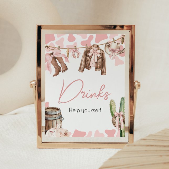 Ein kleines Cowgirl Baby Dusche Drinks Poster (A Little Cowgirl Clothesline Baby Shower Drinks Sign)
