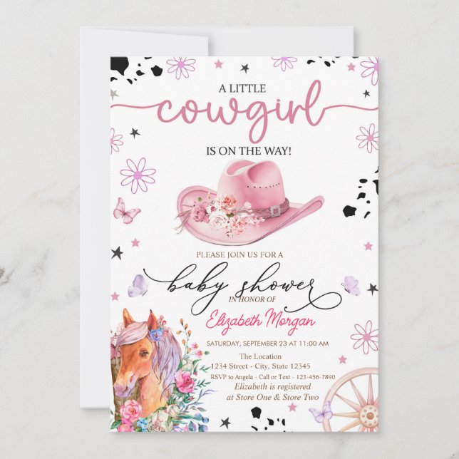 Ein kleines Cowgirl Pony Baby Dusche Einladung (Vorderseite)