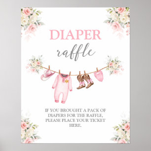 Ein kleines Cowgirl Rosa Windel-Raffle-Schild Poster