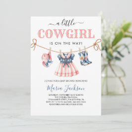 Ein kleines Cowgirl Wild West Blue Baby Dusche Einladung