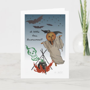 Ein kleines Feuer, Vogelscheuche? Halloween-Karte Karte