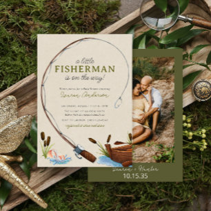 Ein kleines Fisherman Watercolor Foto Baby Dusche Einladung