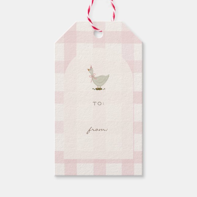 Ein kleines Gänse-Rosa Geschenkanhänger (Vorderseite)