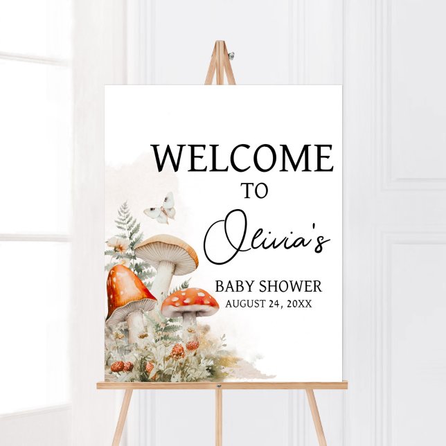 Ein kleines, gemütliches Pilzzimmer Poster (Little Mushroom Baby Shower Welcome Sign)