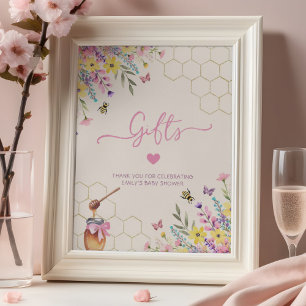 Ein kleines Honigbiene Rosa Blumen Baby Shower Ges Poster