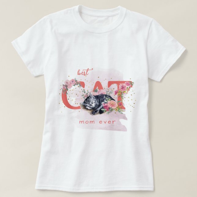 Ein kleines Kätzchen ist von Blume umgeben T-Shirt (Design vorne)