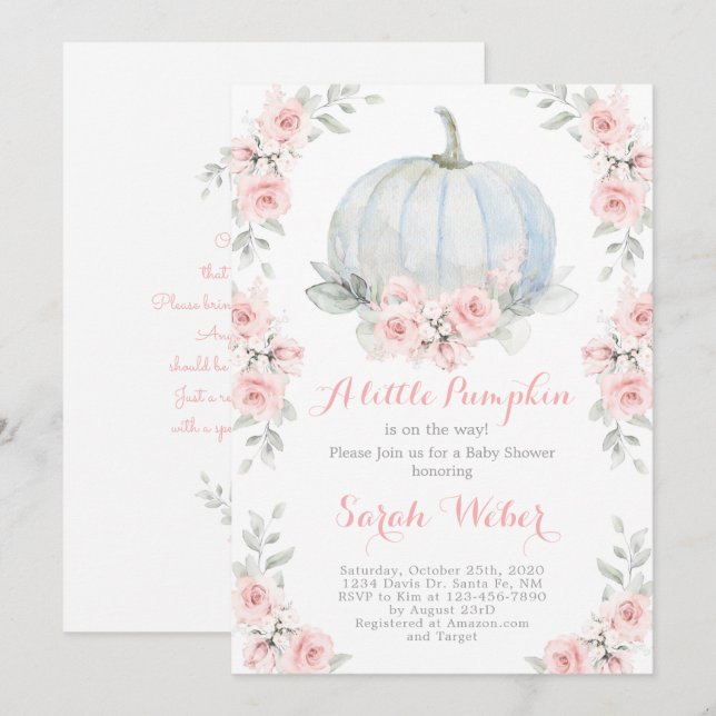 Ein kleines Kürbis rosa Herbstmädchen Einladung (Vorne/Hinten)