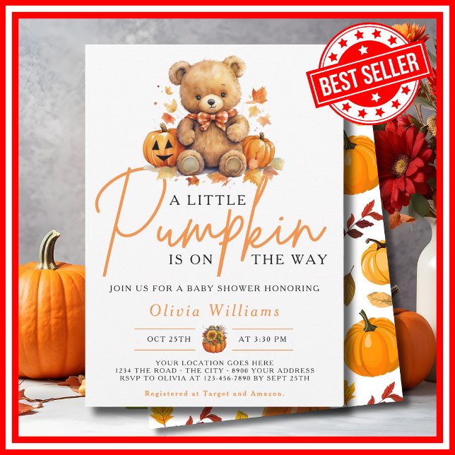Ein kleines Kürbisfallen Halloween-Baby-Dusche Einladung (A Little Pumpkin Fall Halloween BEAR Baby Shower Invitation)