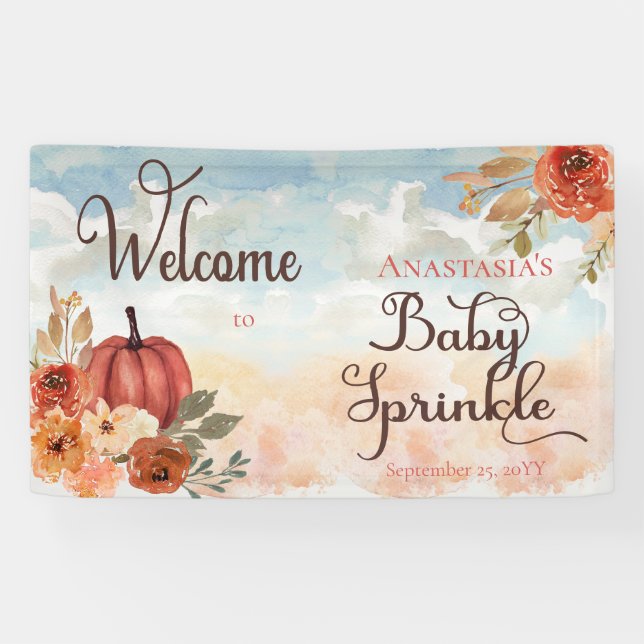 Ein kleines Kürbisfloralmädchen Baby Sprinkle Will Banner (Horizontal)