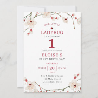 Ein kleines Ladybug Baby Girl erster Geburtstag Einladung