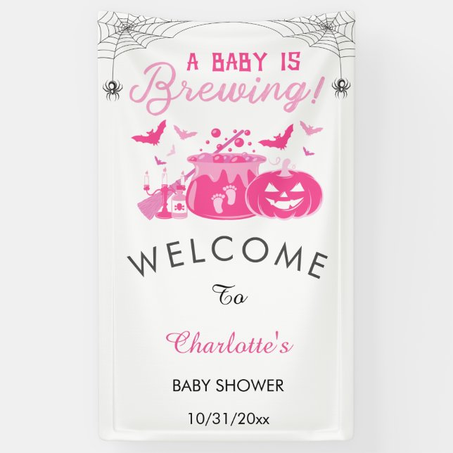 Ein kleines Mädchen braut rosa Halloween-Kinderdus Banner (Vertikal)
