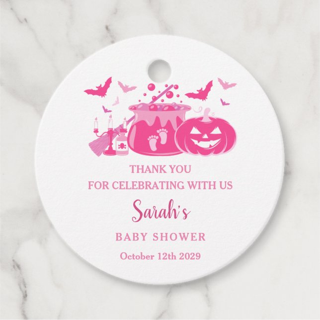 Ein kleines Mädchen braut rosa Halloween-Kinderdus Geschenkanhänger (Vorderseite)