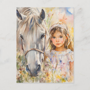 Ein kleines Mädchen mit einem Pferd Postkarte