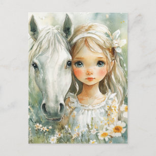 Ein kleines Mädchen mit einem Pferd Postkarte