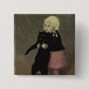 Ein kleines Mädchen mit einer Katze, 1889 Button