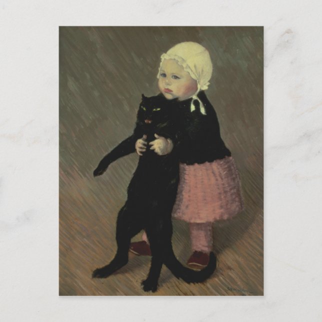 Ein kleines Mädchen mit Katze, 1889 Postkarte (Vorderseite)