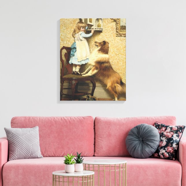 Ein kleines Mädchen und ihre Sheltie von Burton Ba Leinwanddruck (Insitu (Wohnzimmer))