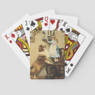 Ein kleines Mädchen und ihre Sheltie von Burton Ba Spielkarten