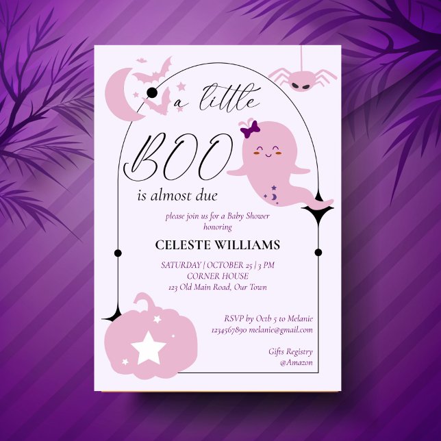 Ein kleines pastellrosa Halloween-Baby-Dusche Einladung (A little boo cute celestial pastel pink Halloween baby shower Invitation template instant download)