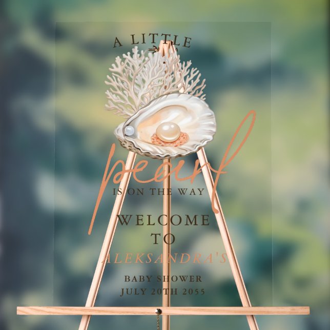 Ein kleines Perl Seashell Baby Duschgel Begrüßungs Acrylschild (Neutral)