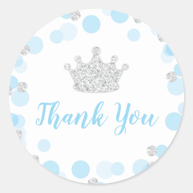 Ein kleines Prince Baby Dusche Blue Silver Danke Runder Aufkleber (Vorderseite)
