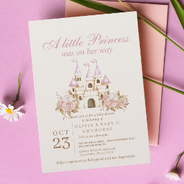 Ein kleines Princess Pink Gold Castle Baby Dusche Einladung