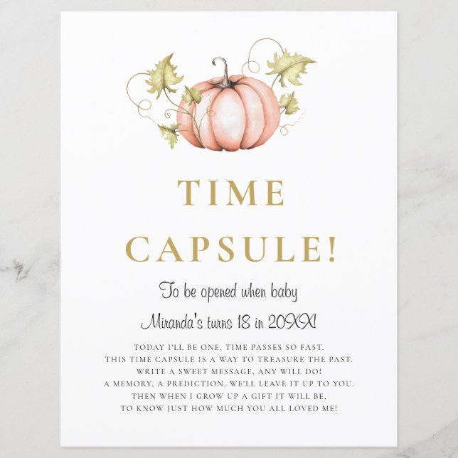 Ein kleines Pumpkin Baby Dusche Time Kapsel Zeiche (Vorderseite)