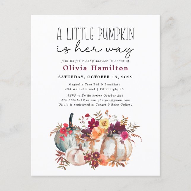 Ein kleines Pumpkin Budget Fall Floral Baby Dusche (Vorderseite)