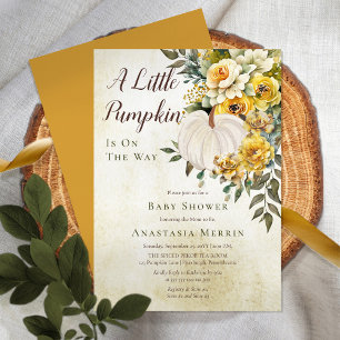 Ein kleines Pumpkin ernährt Gold Floral Baby Dusch Einladung