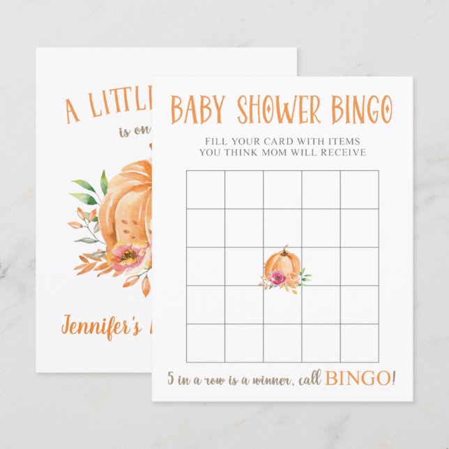 Ein kleines Pumpkin Floral Baby Shower Bingo Spiel (Vorne/Hinten)