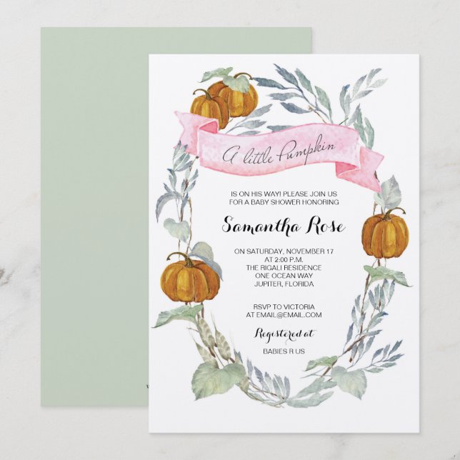 Ein kleines Pumpkin Greenery Girl Einladung (Vorne/Hinten)