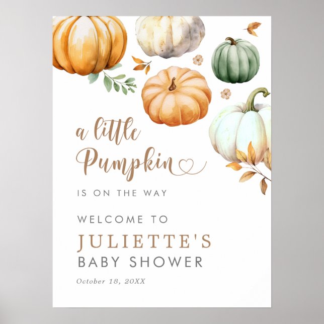 Ein kleines Pumpkin Herbst Baby Dusche Willkommen Poster (Vorne)
