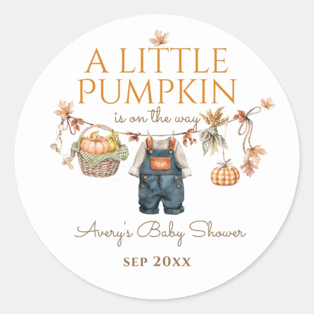 Ein kleines Pumpkin Rustic Boho Fall Baby Dusche Runder Aufkleber (Vorderseite)