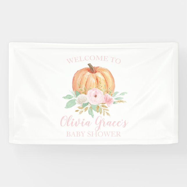 Ein kleines Puppkin Baby Dusche pinkfarben Blumens Banner (Horizontal)