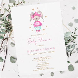 Ein kleines, rosa Baby Duschmädchen Watercolor Einladung