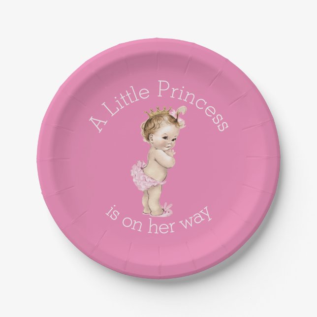 Ein kleines Rosa Prinzessin-Babyparty Pappteller (Vorderseite)