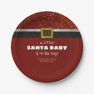Ein kleines Santa Baby ist auf dem Weg Baby Dusche Pappteller