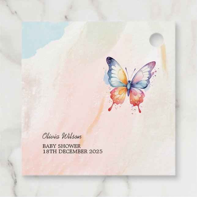 Ein kleines Schmetterling pastellfarben whimsical  Geschenkanhänger (Rückseite)