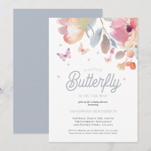 Ein kleines Schmetterling Pink Blue Floral Baby Du Einladung