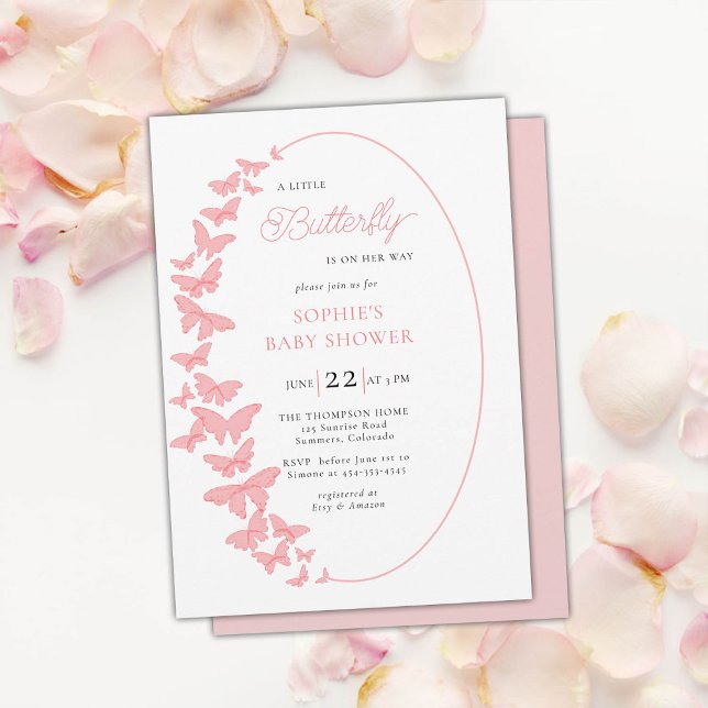 Ein kleines Schmetterling Pink Boho Chic Girl Baby Einladung (little butterfly baby girl shower invitation boho chic romantic coral pink whimsical elegant classy )