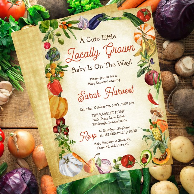 Ein kleines, vor Ort gezüchtetes Baby ist unterweg Einladung (A Little Locally Grown Baby Is On the Way Shower Invitation)