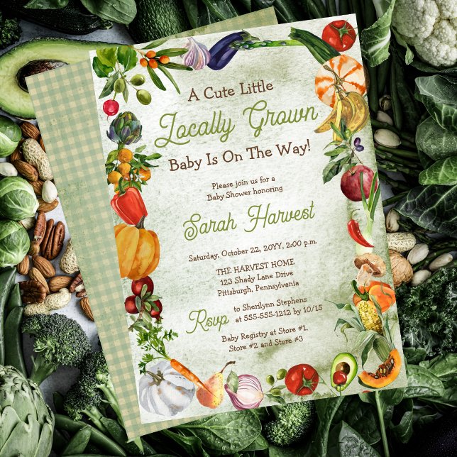 Ein kleines, vor Ort gezüchtetes Baby ist unterweg Einladung (A Little Locally Grown Baby Is On the Way Shower Invitation)